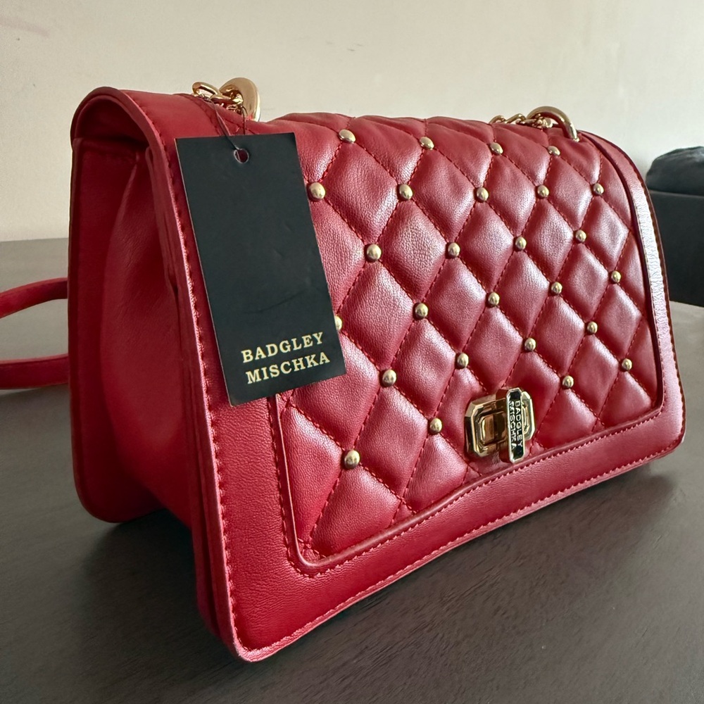 Red Quilted Crossbody with Studs